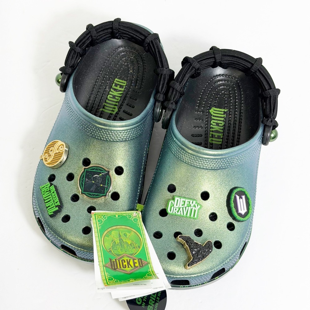 Crocs Wicked Clogs Women 8 Mens 6 Green Iridescent Elphaba Movie Jibbitz New